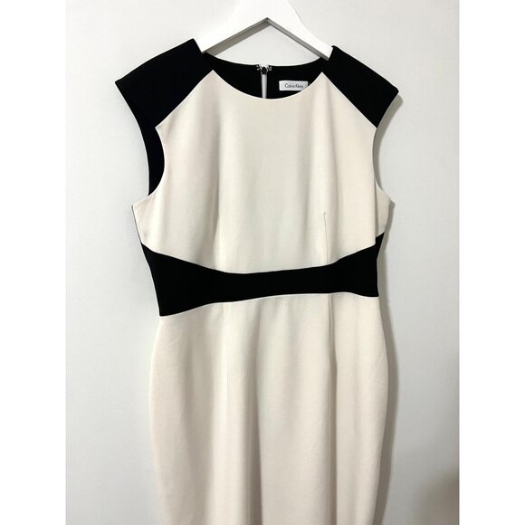 Calvin Klein Black/Off White Lux 2 Tone Sheath Cap Sleeve Size 12 - Picture 3 of 7